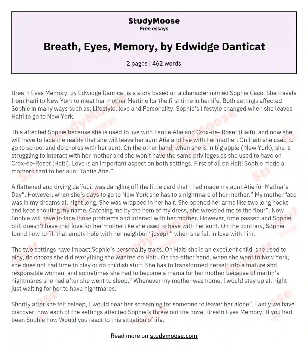 Breath, Eyes, Memory, by Edwidge Danticat essay