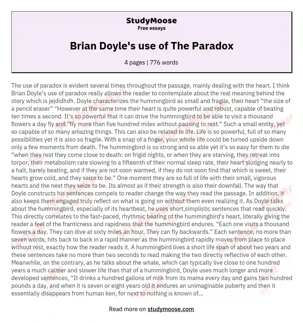 Brian Doyle's use of The Paradox essay