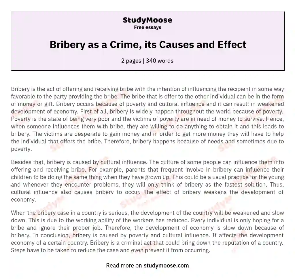 Bribery as a Crime, its Causes and Effect essay