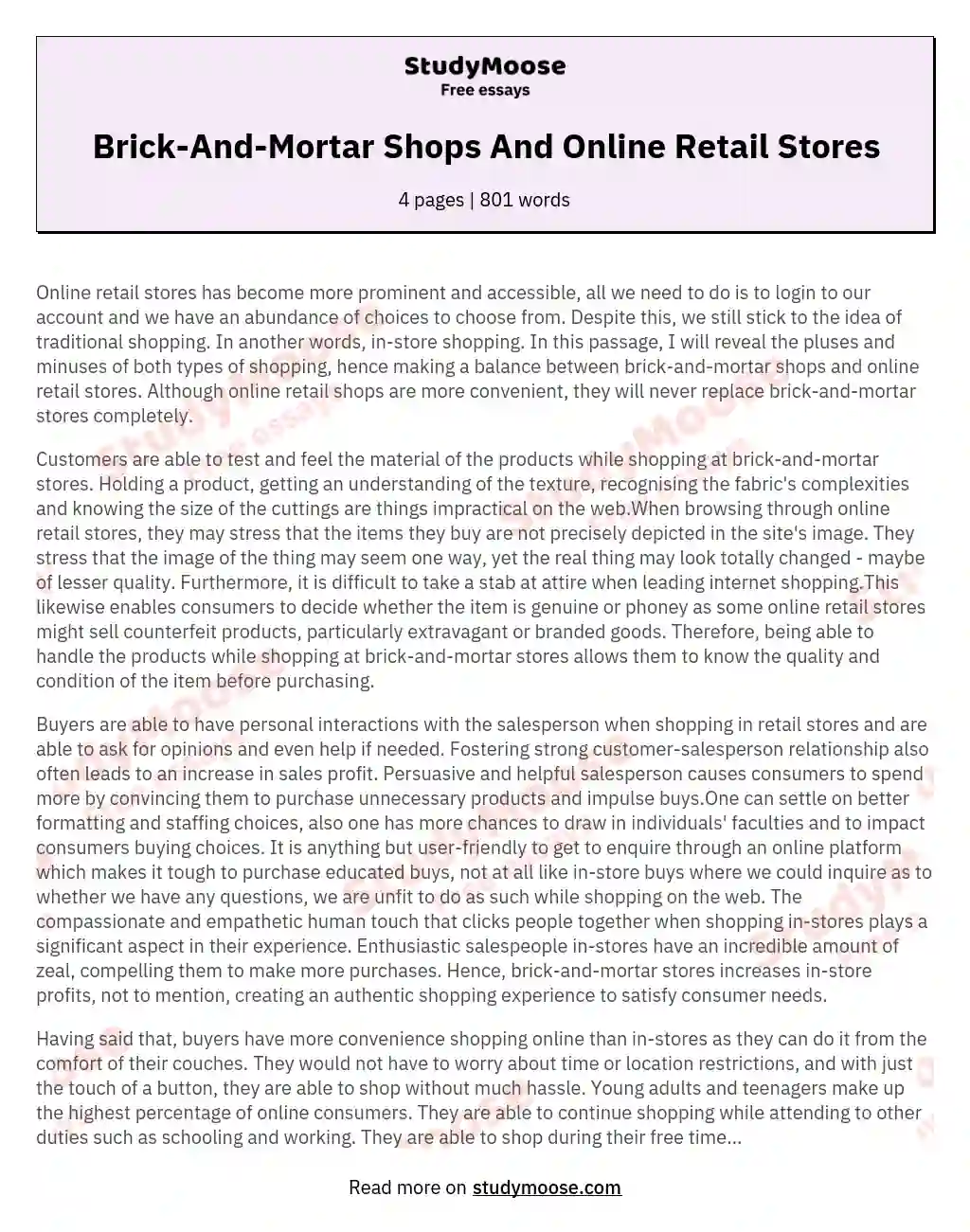 Brick-And-Mortar Shops And Online Retail Stores