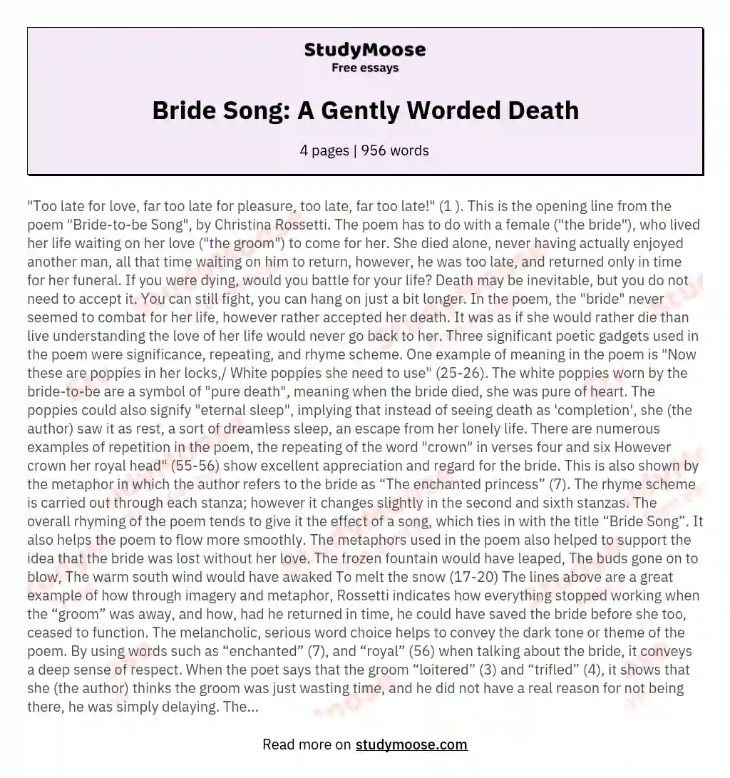 Bride Song: A Gently Worded Death essay