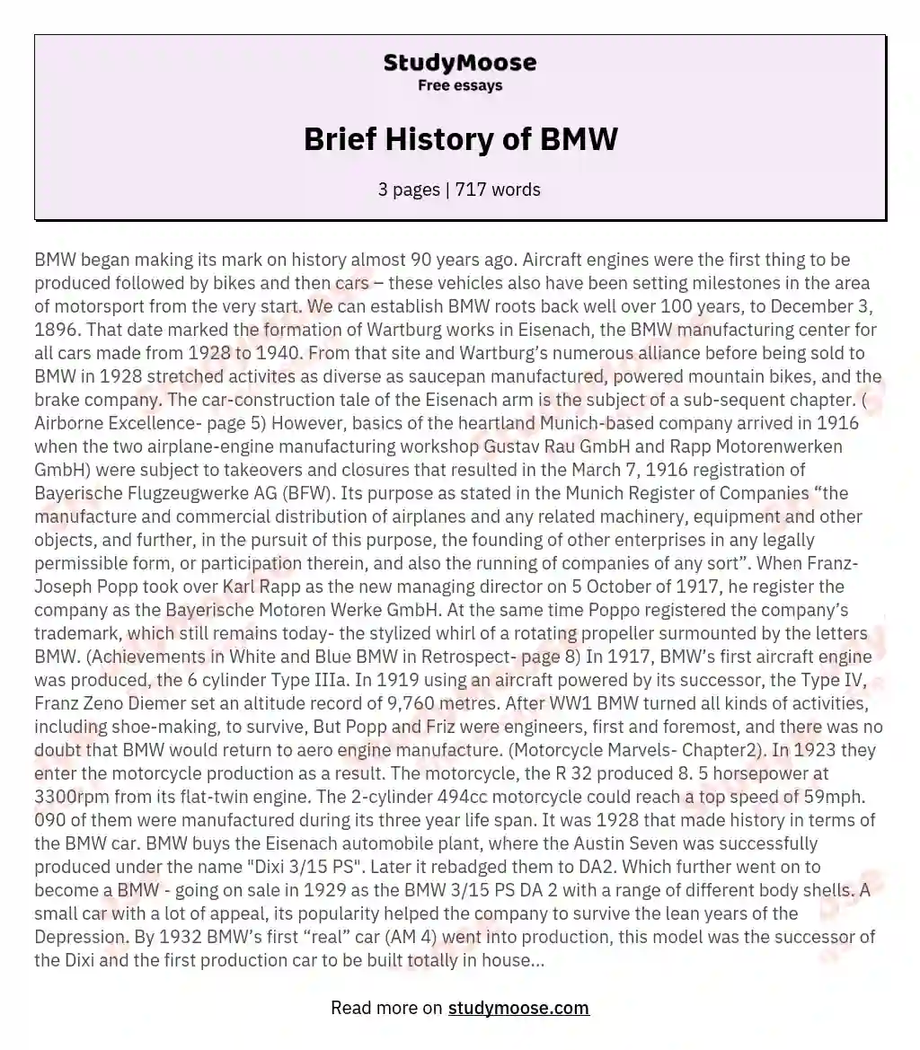 Brief History of BMW essay