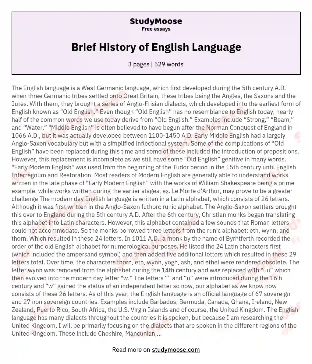 essay about history of english