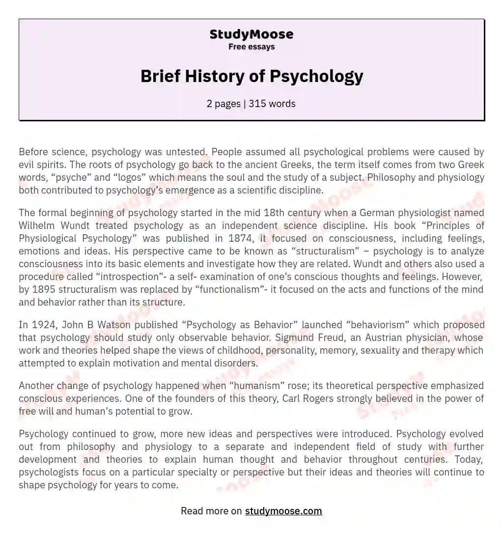 Brief History of Psychology essay