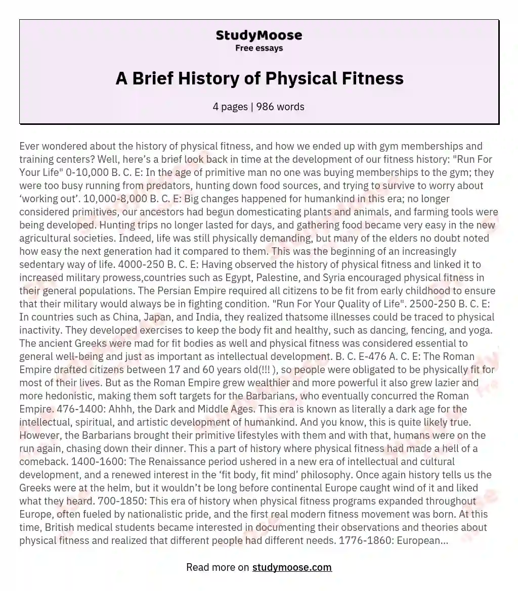 A Brief History of Physical Fitness essay