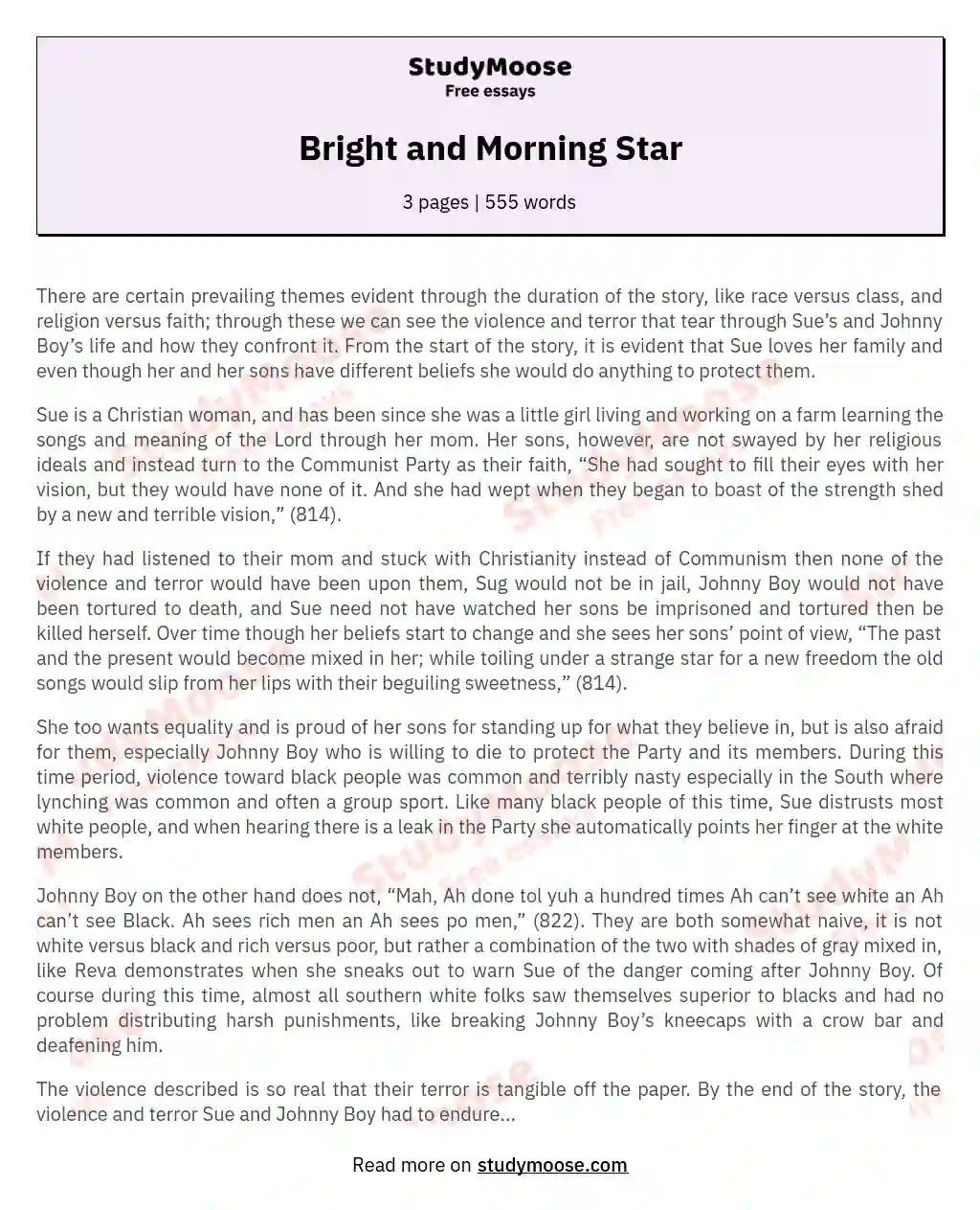 Bright and Morning Star essay