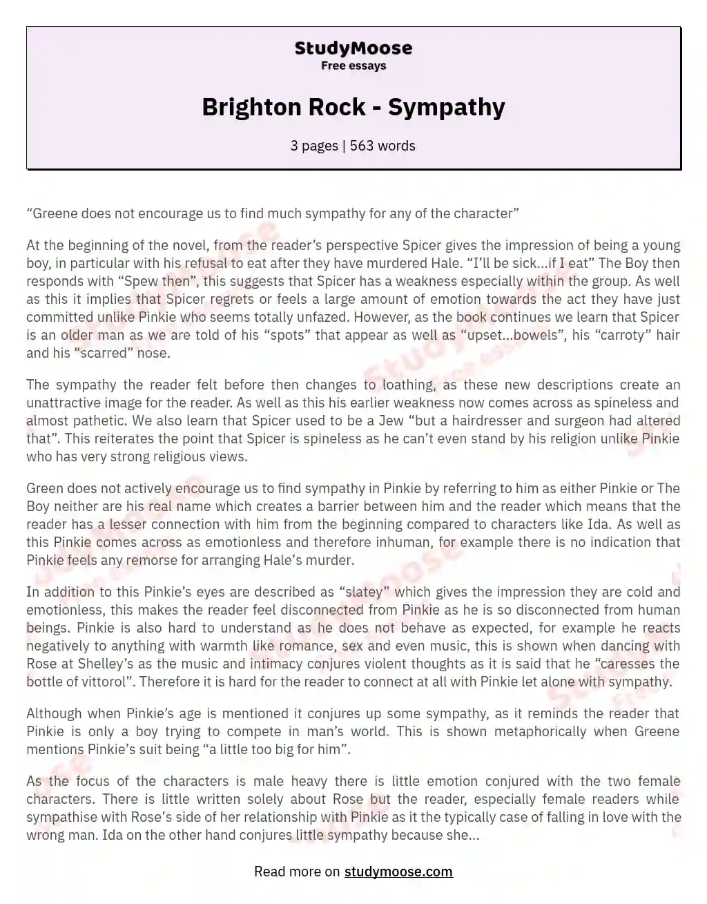 Brighton Rock - Sympathy essay