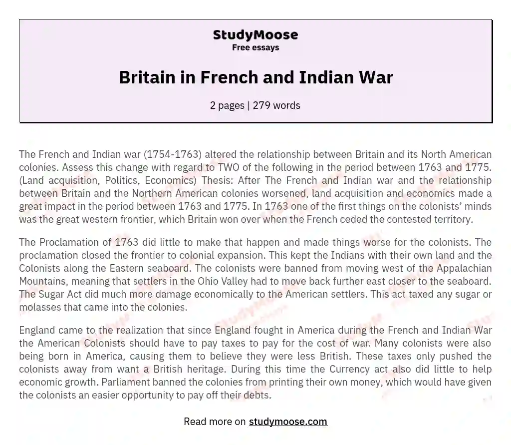 Britain in French and Indian War essay