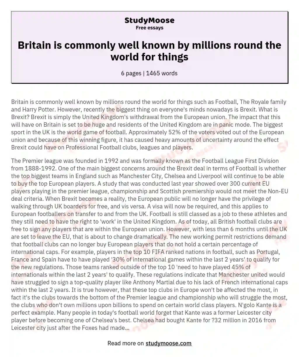 Britain is commonly well known by millions round the world for things essay