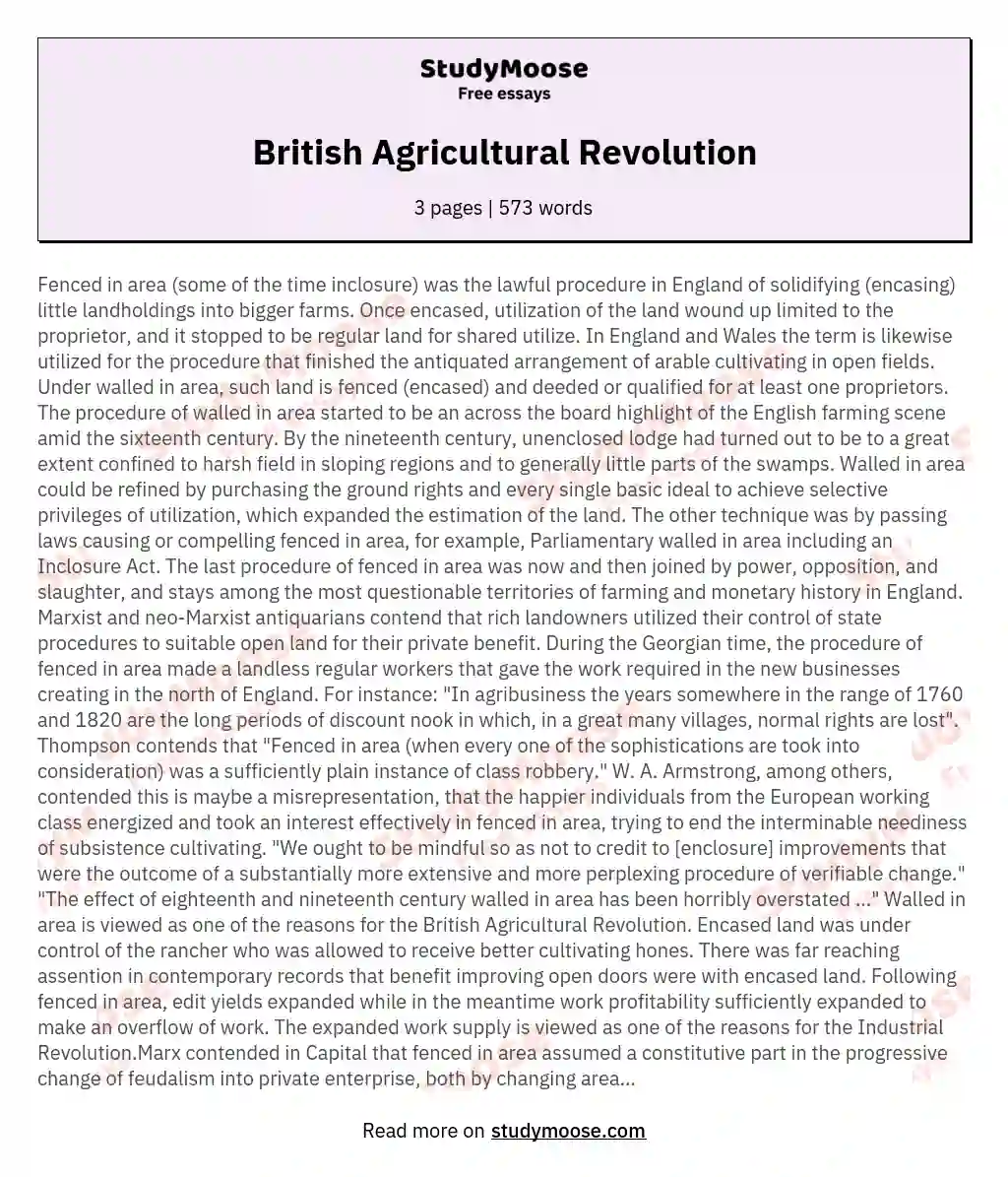 agricultural revolution essay conclusion