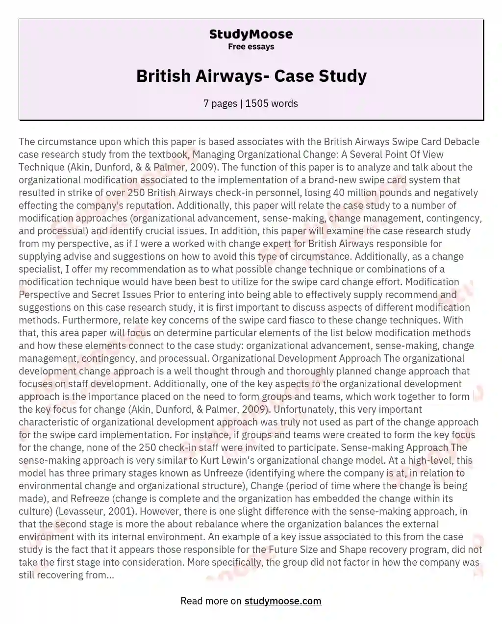 British Airways- Case Study essay