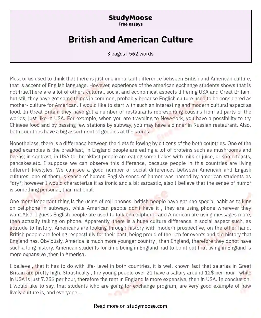 British and American Culture essay