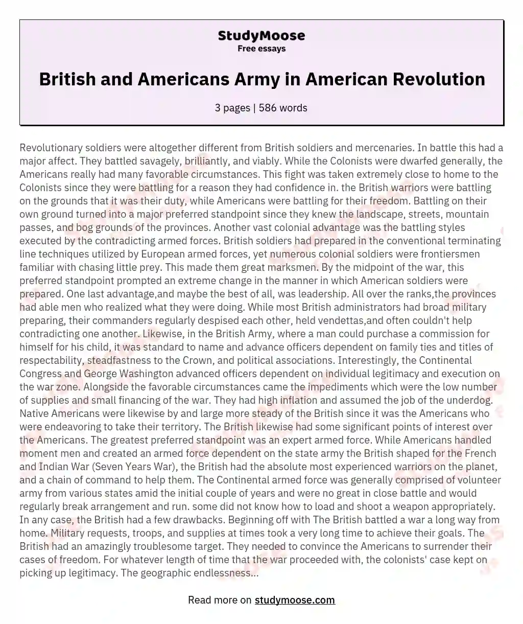 British and Americans Army in American Revolution essay