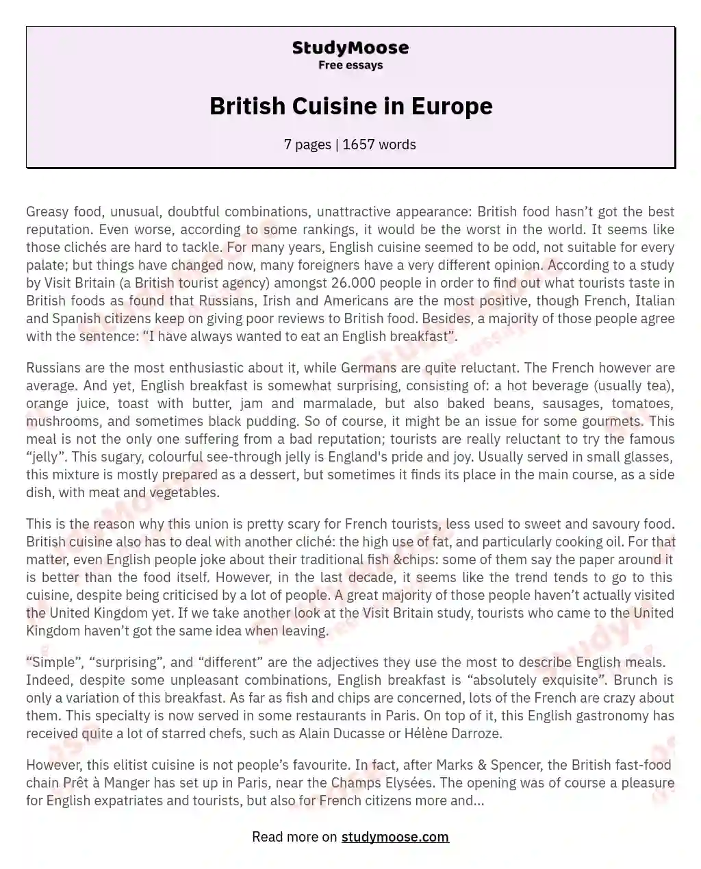 British Cuisine in Europe essay