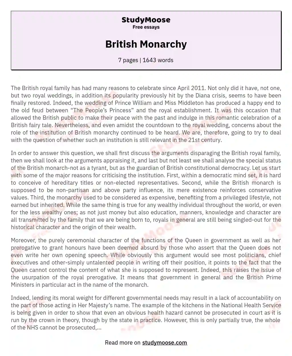 british monarchy essay