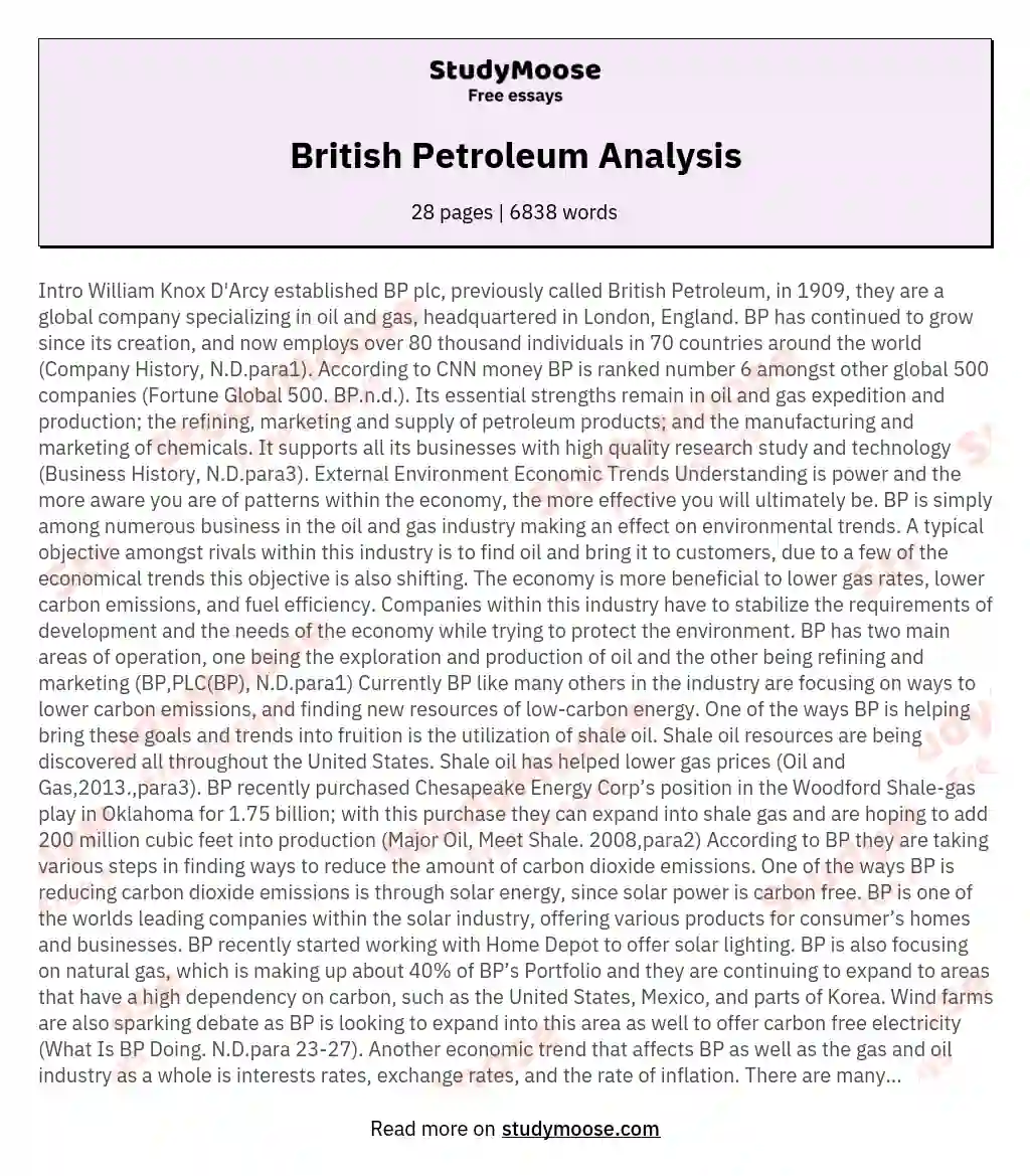 British Petroleum Analysis essay