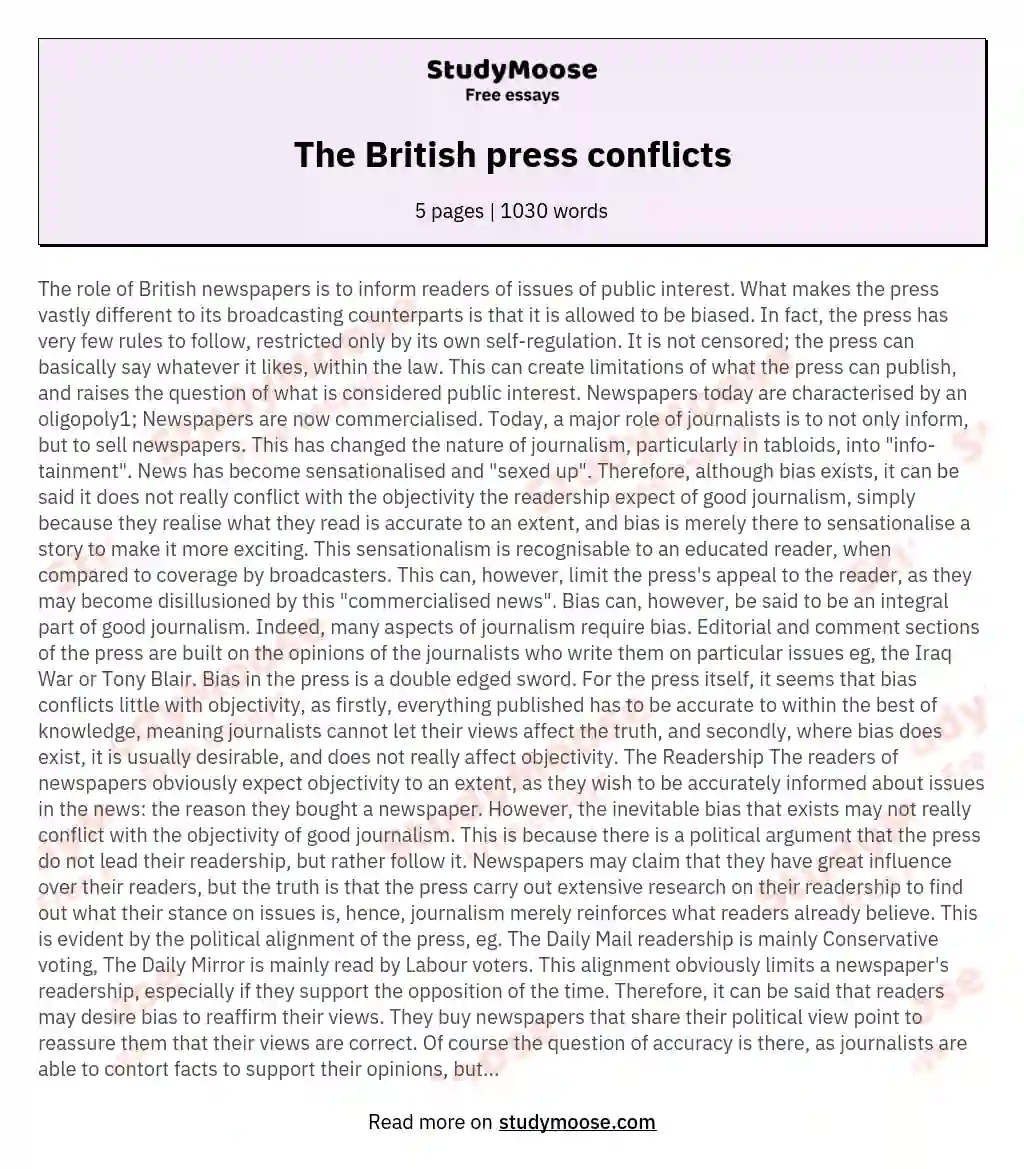 The British press conflicts essay