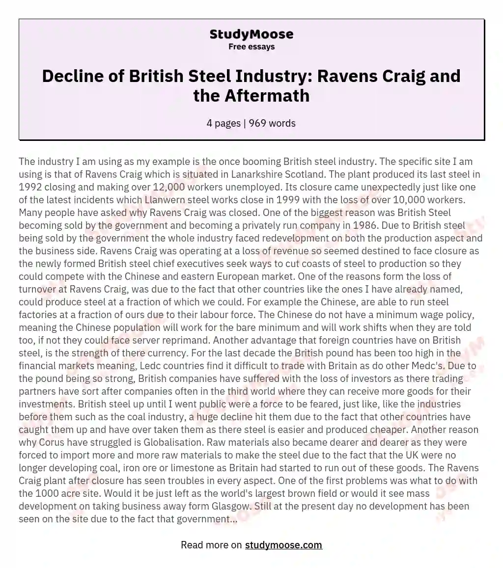 Decline of British Steel Industry: Ravens Craig and the Aftermath essay