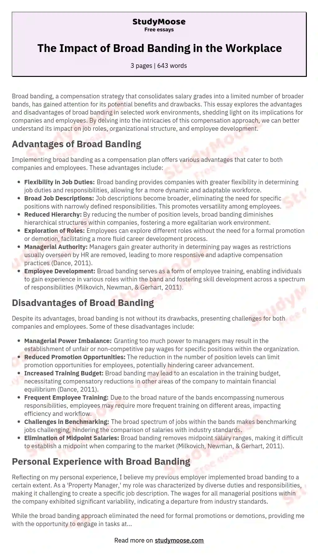 The Impact of Broad Banding in the Workplace essay