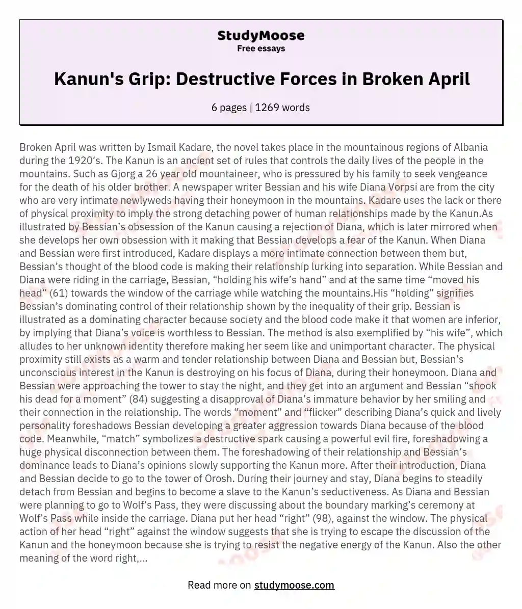 Kanun's Grip: Destructive Forces in Broken April essay