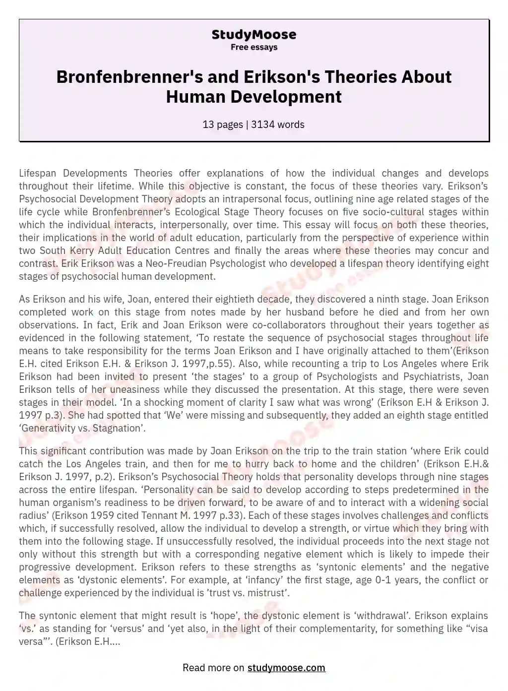 Bronfenbrenner's and Erikson's Theories About Human Development essay