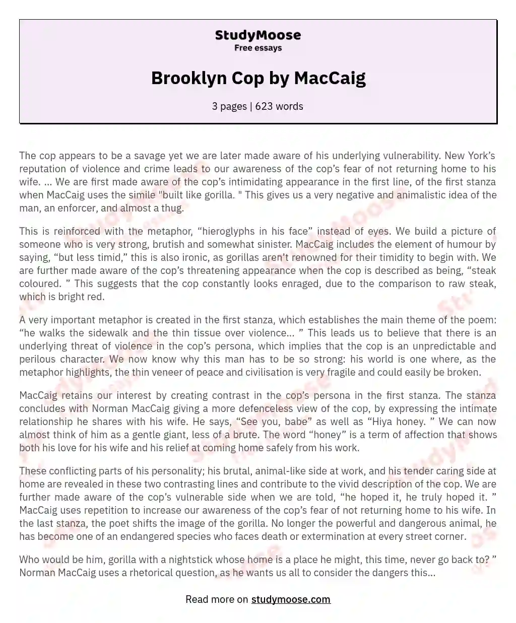 Brooklyn Cop by MacCaig