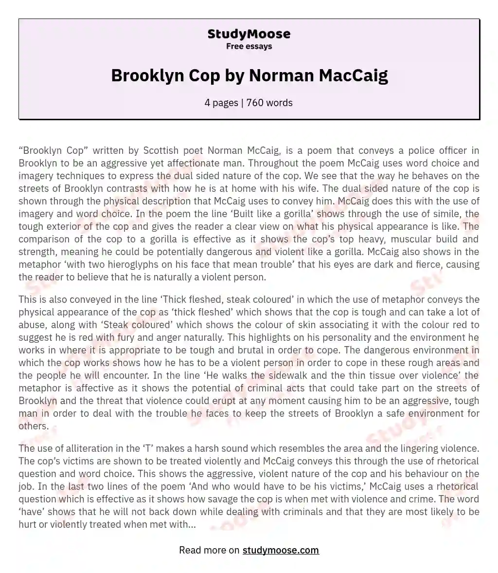 Brooklyn Cop by Norman MacCaig essay