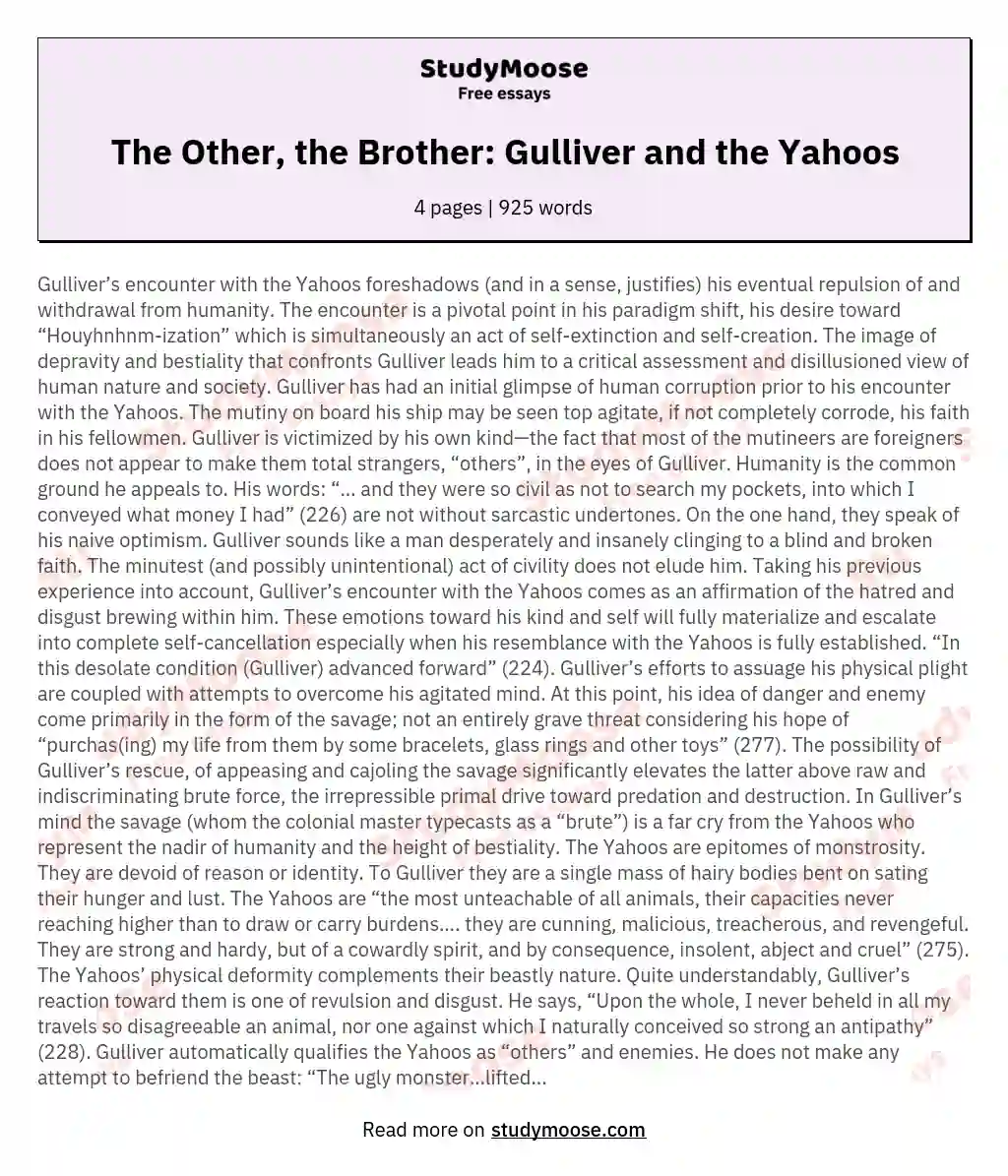 The Other, the Brother: Gulliver and the Yahoos essay