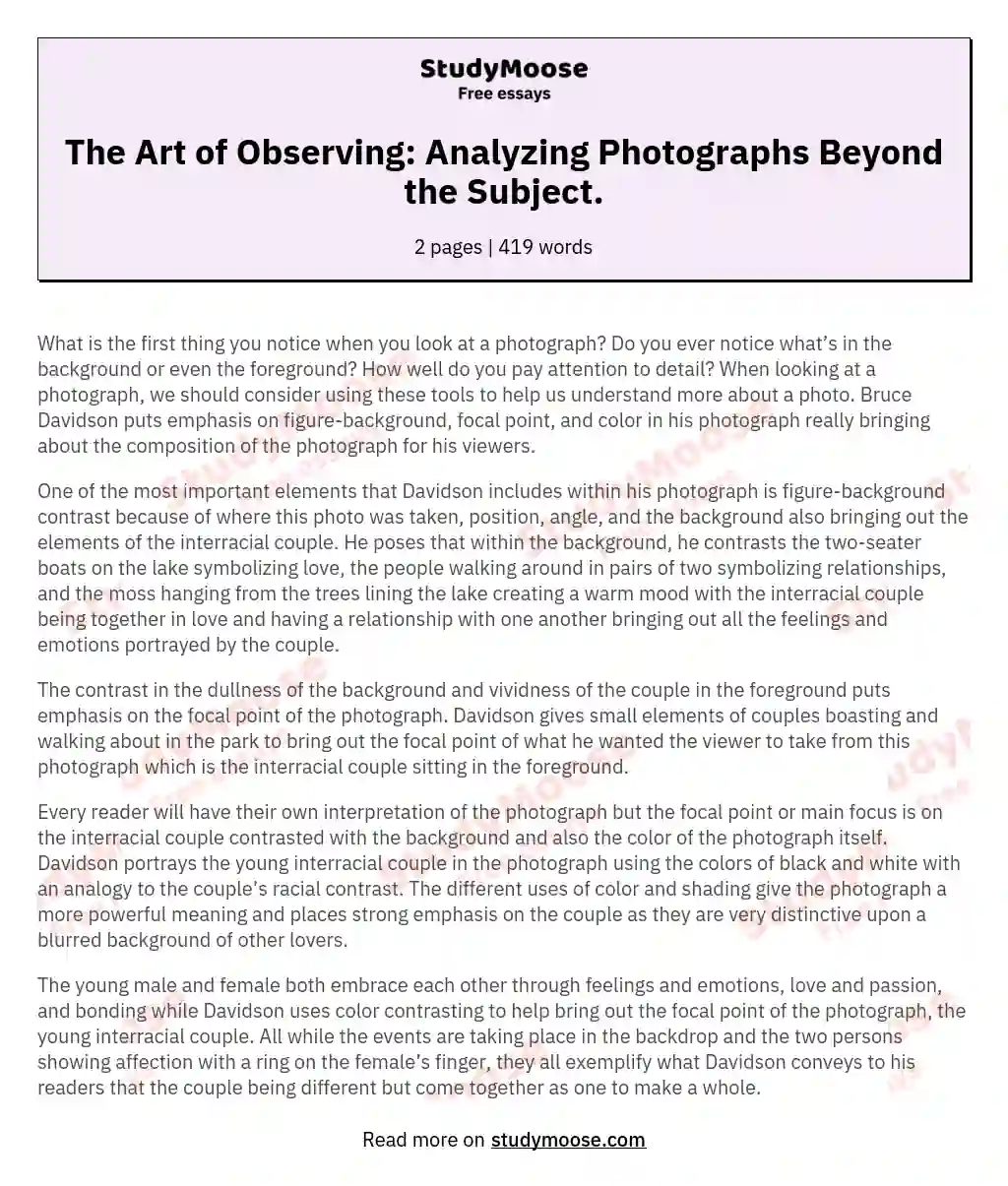The Art of Observing: Analyzing Photographs Beyond the Subject. essay