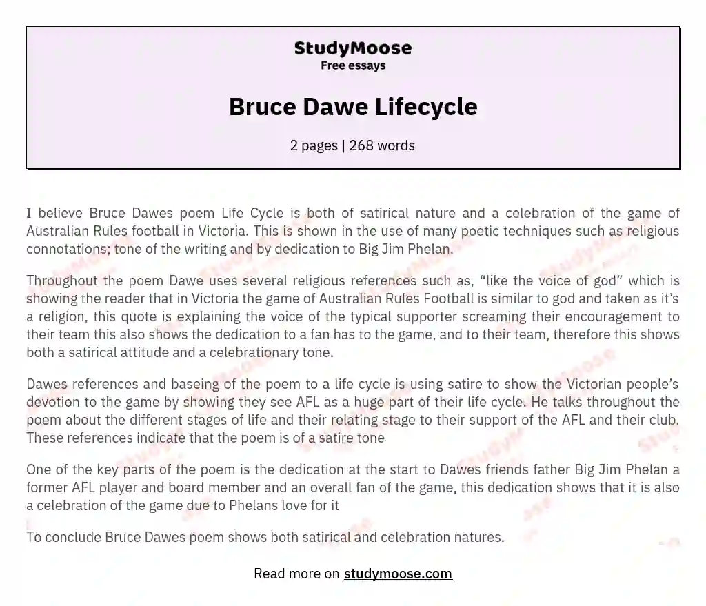 Bruce Dawe Lifecycle