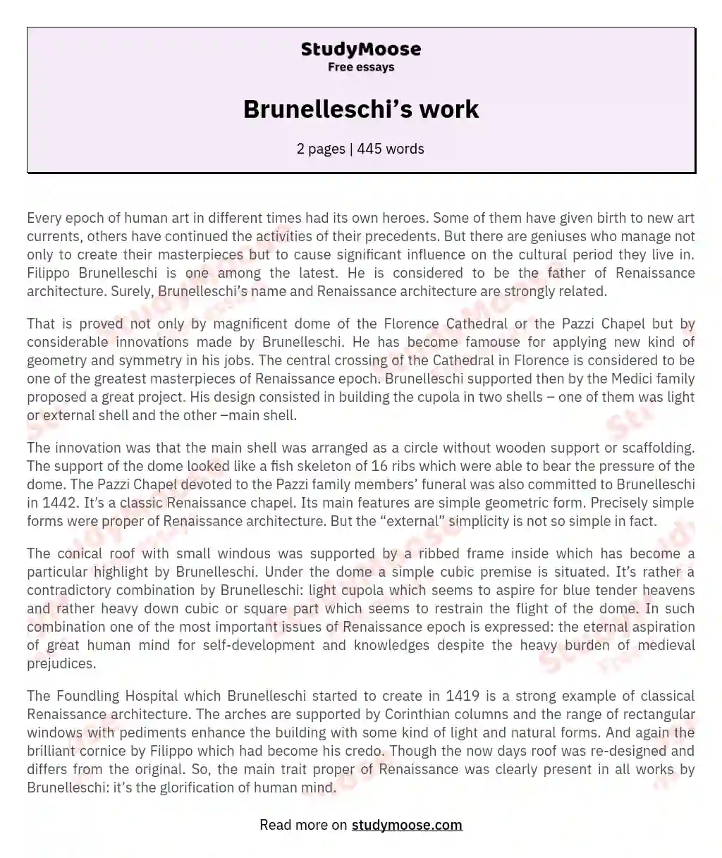 Brunelleschi’s work essay