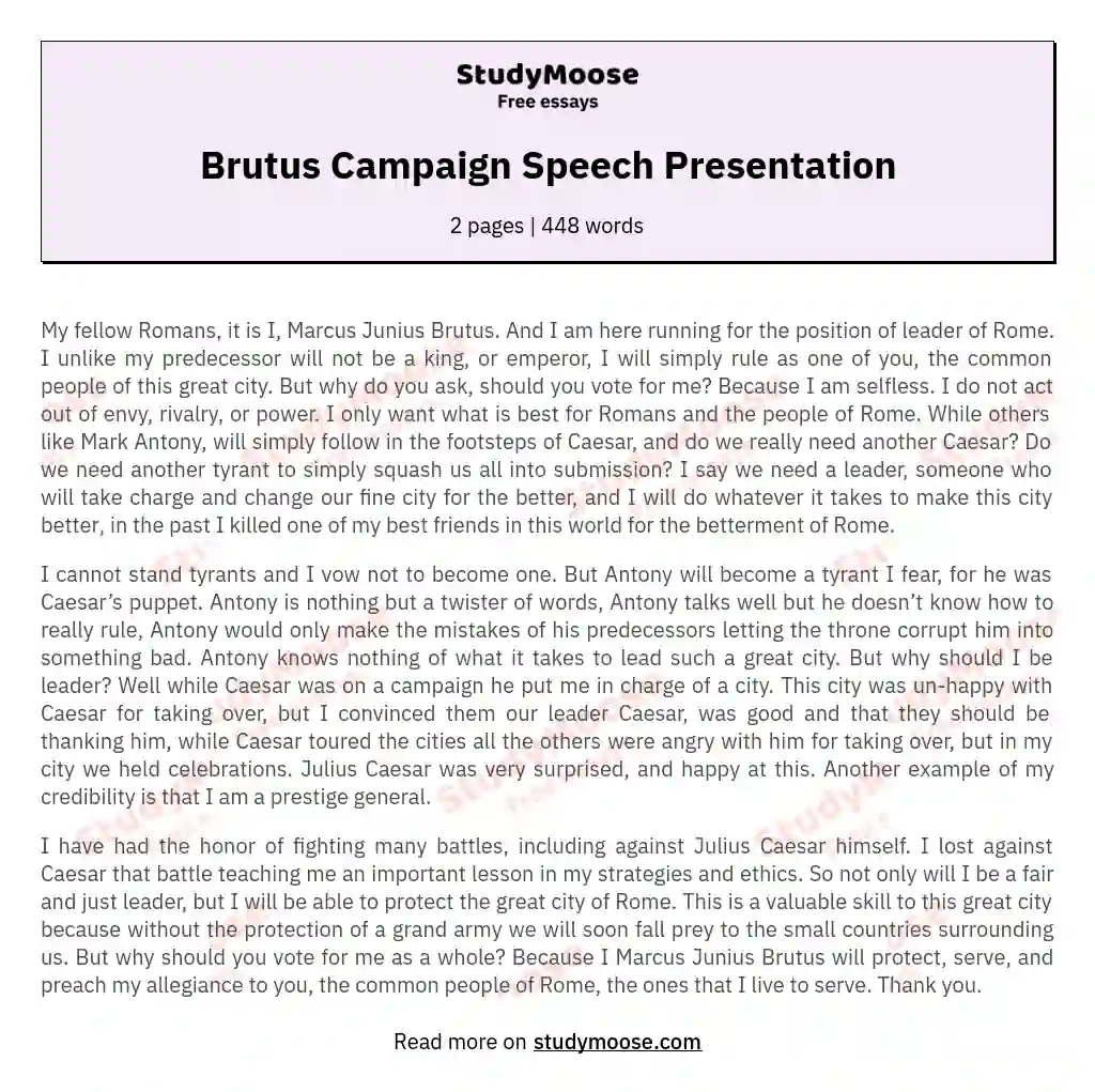 Brutus Campaign Speech Presentation essay