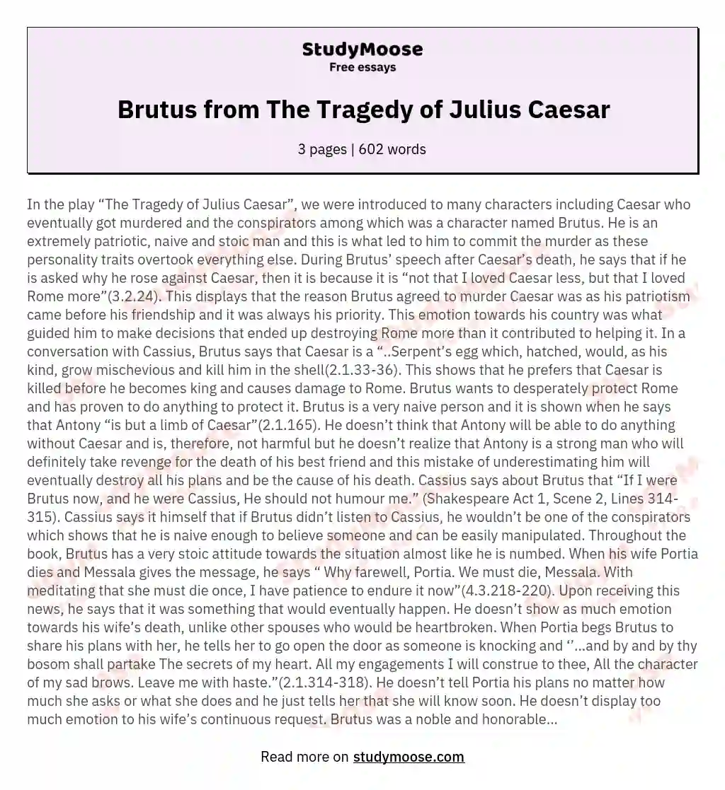 Brutus from The Tragedy of Julius Caesar essay