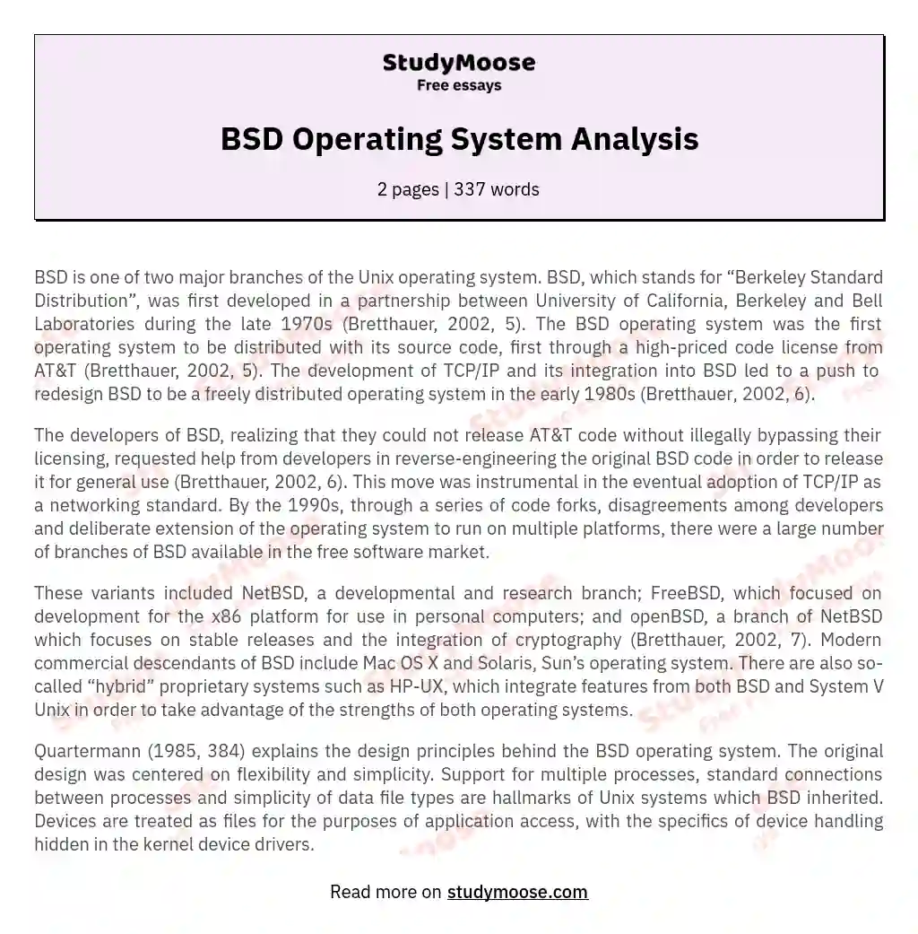 BSD Operating System Analysis essay