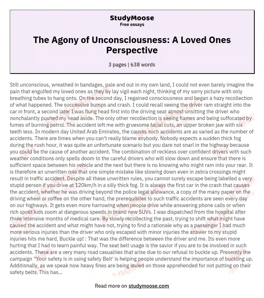 The Agony of Unconsciousness: A Loved Ones Perspective essay