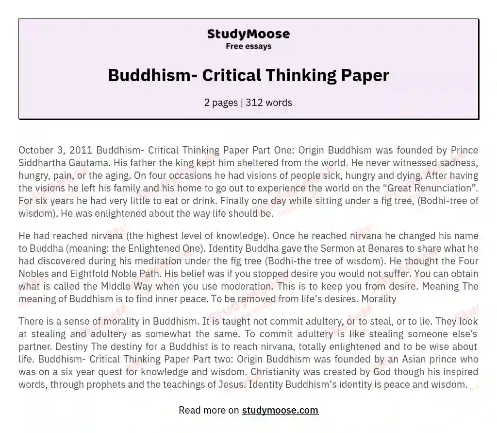 Buddhism- Critical Thinking Paper essay