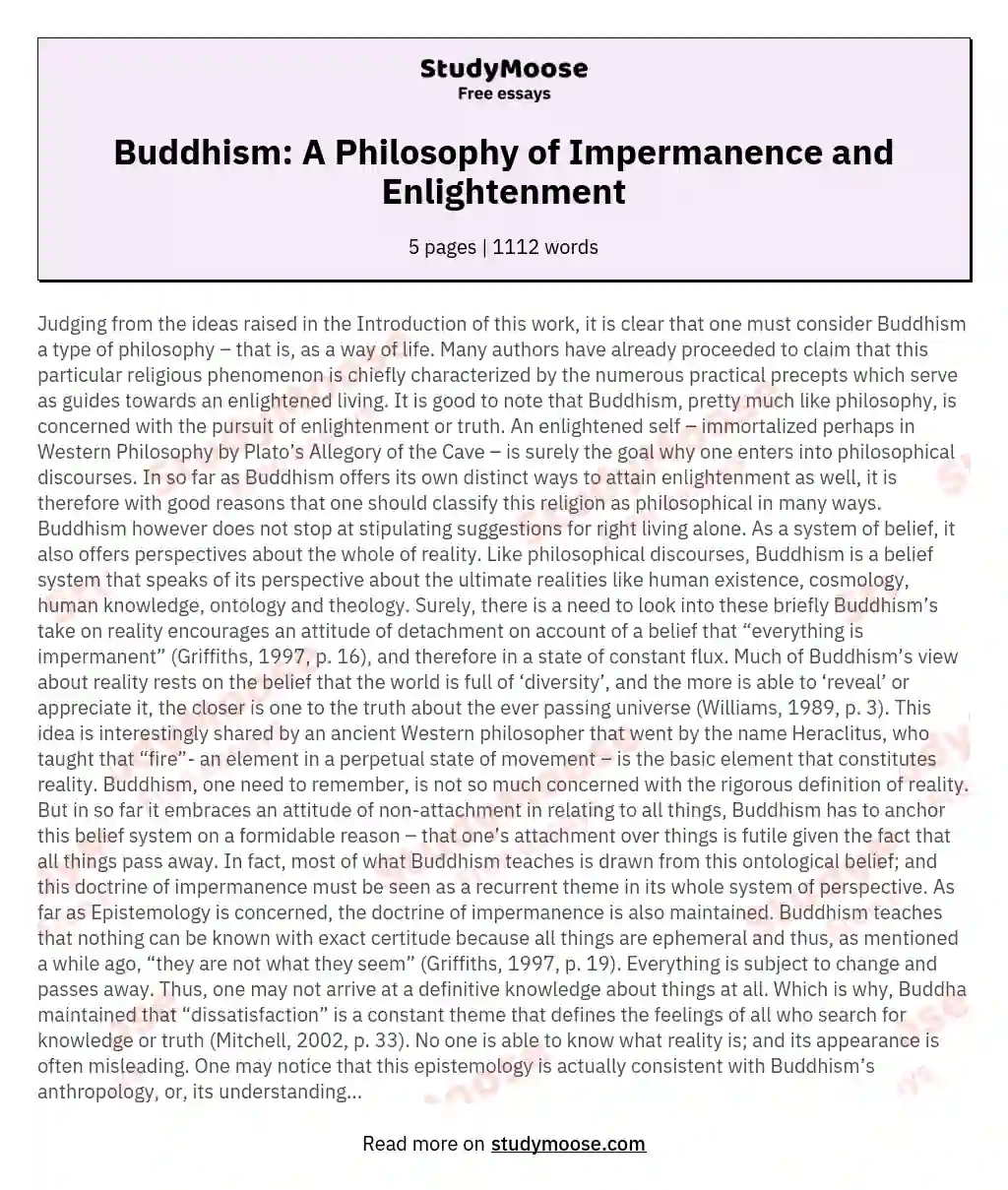 Buddhism: A Philosophy of Impermanence and Enlightenment essay