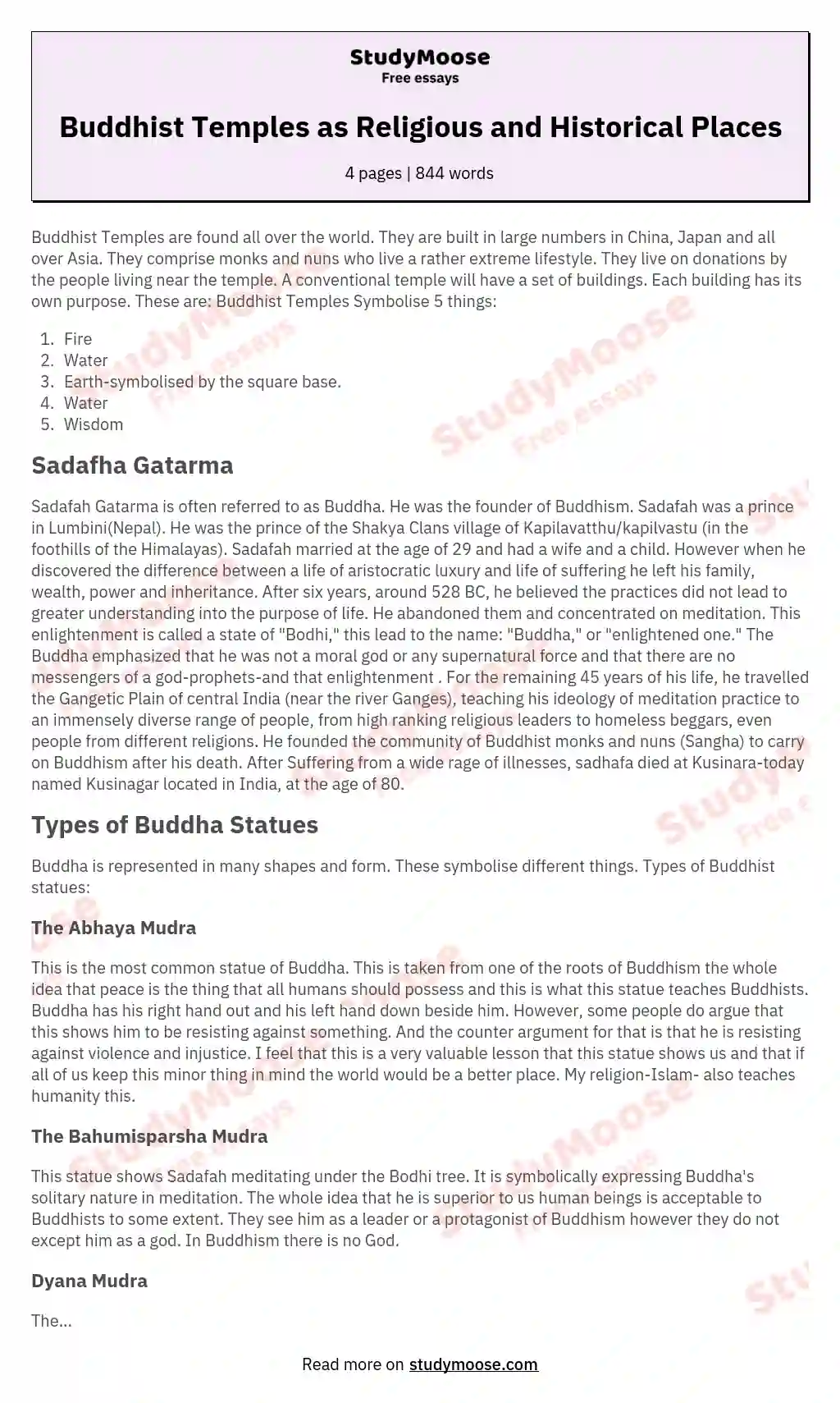 Buddhist Temples as Religious and Historical Places essay
