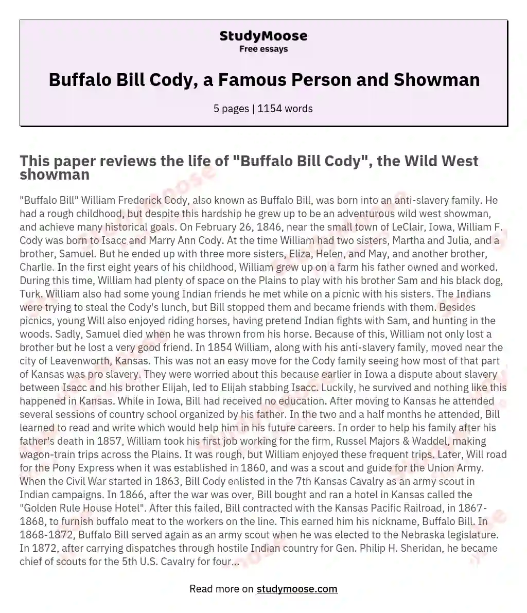 Buffalo Bill Cody, a Famous Person and Showman