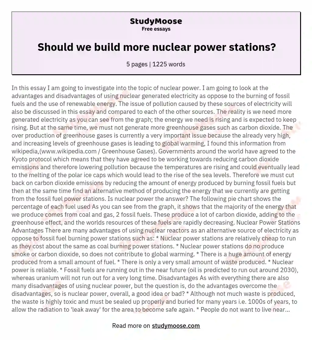 argumentative essay nuclear power plants