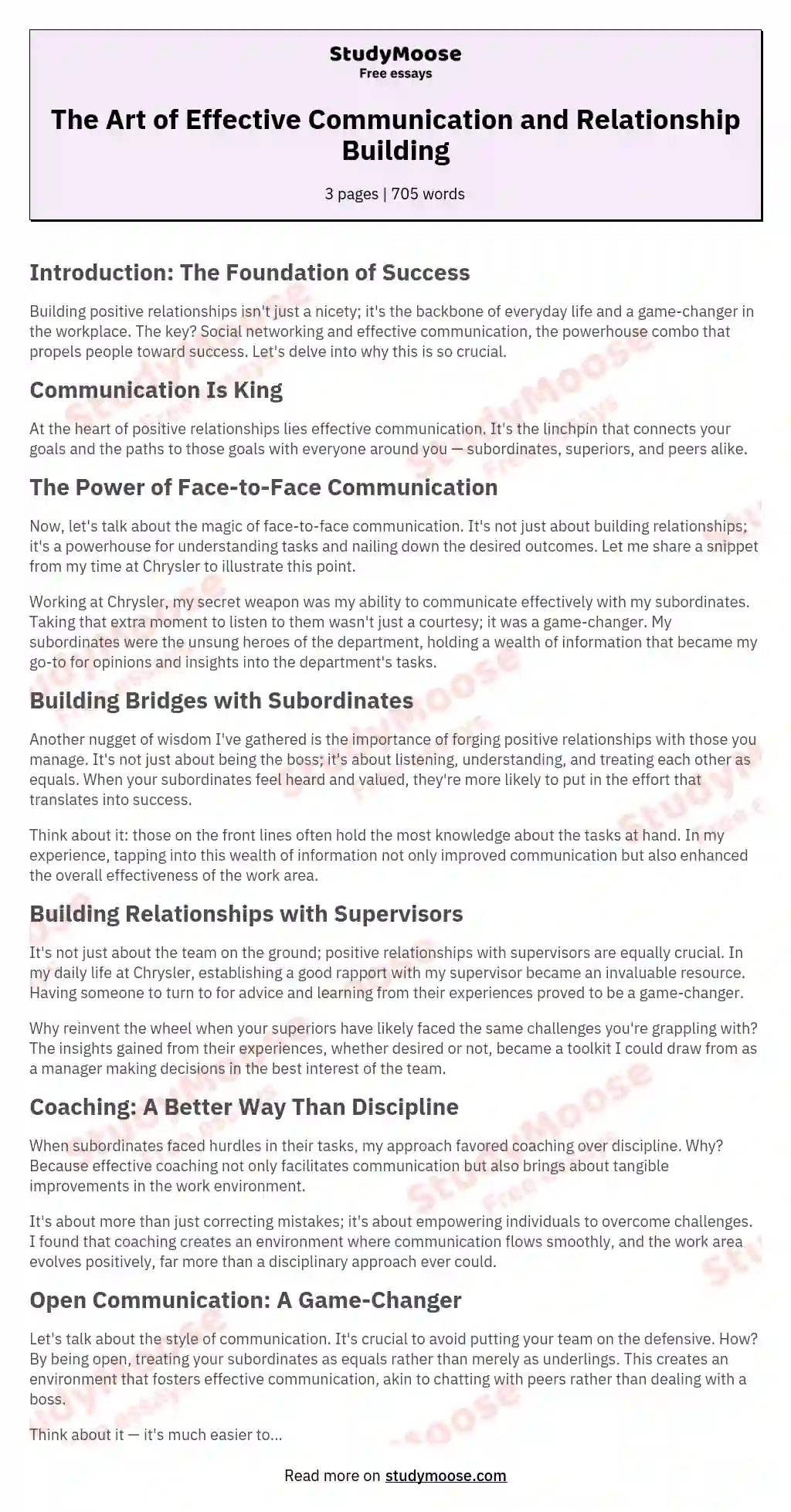 The Art of Effective Communication and Relationship Building essay