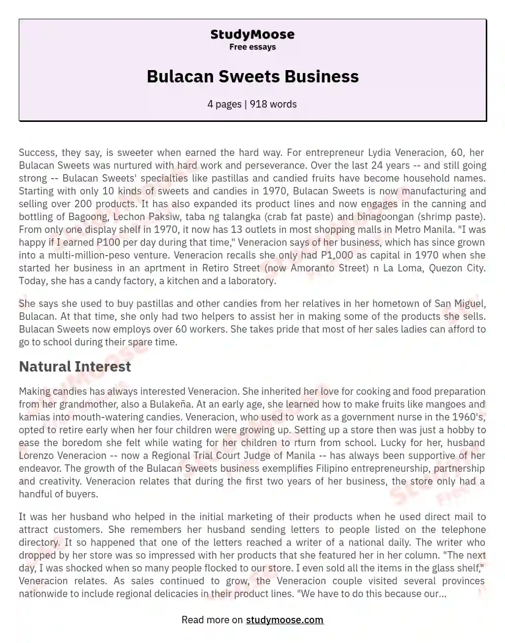 Bulacan Sweets Business essay