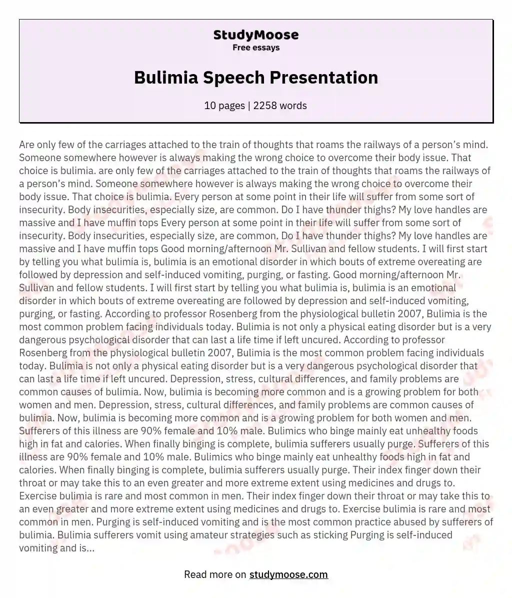Bulimia Speech Presentation essay