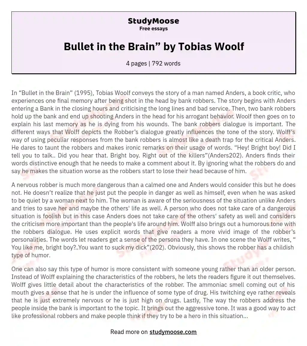 Bullet in the Brain” by Tobias Woolf essay