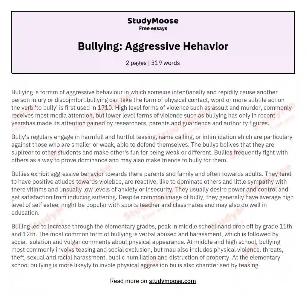 Bullying: Aggressive Hehavior essay