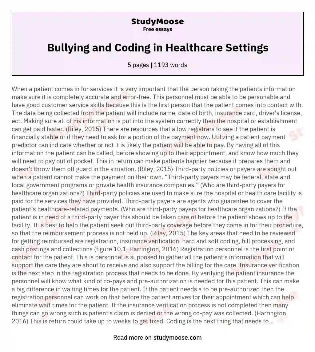 Bullying and Coding in Healthcare Settings essay