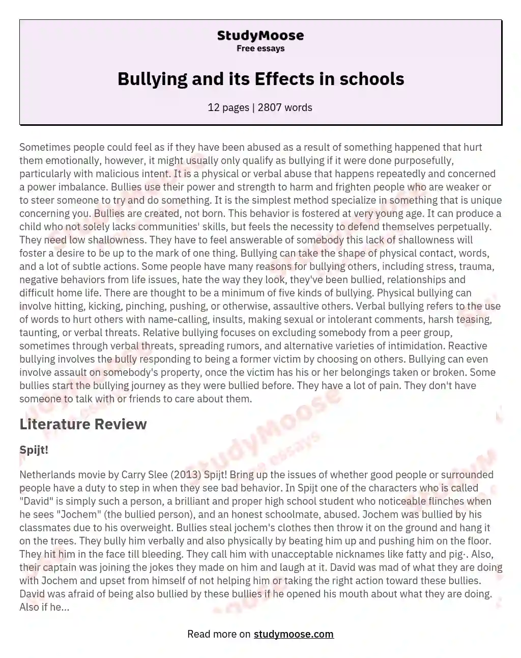 Bullying and its Effects in schools essay