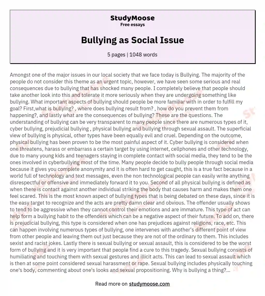 Bullying as Social Issue essay