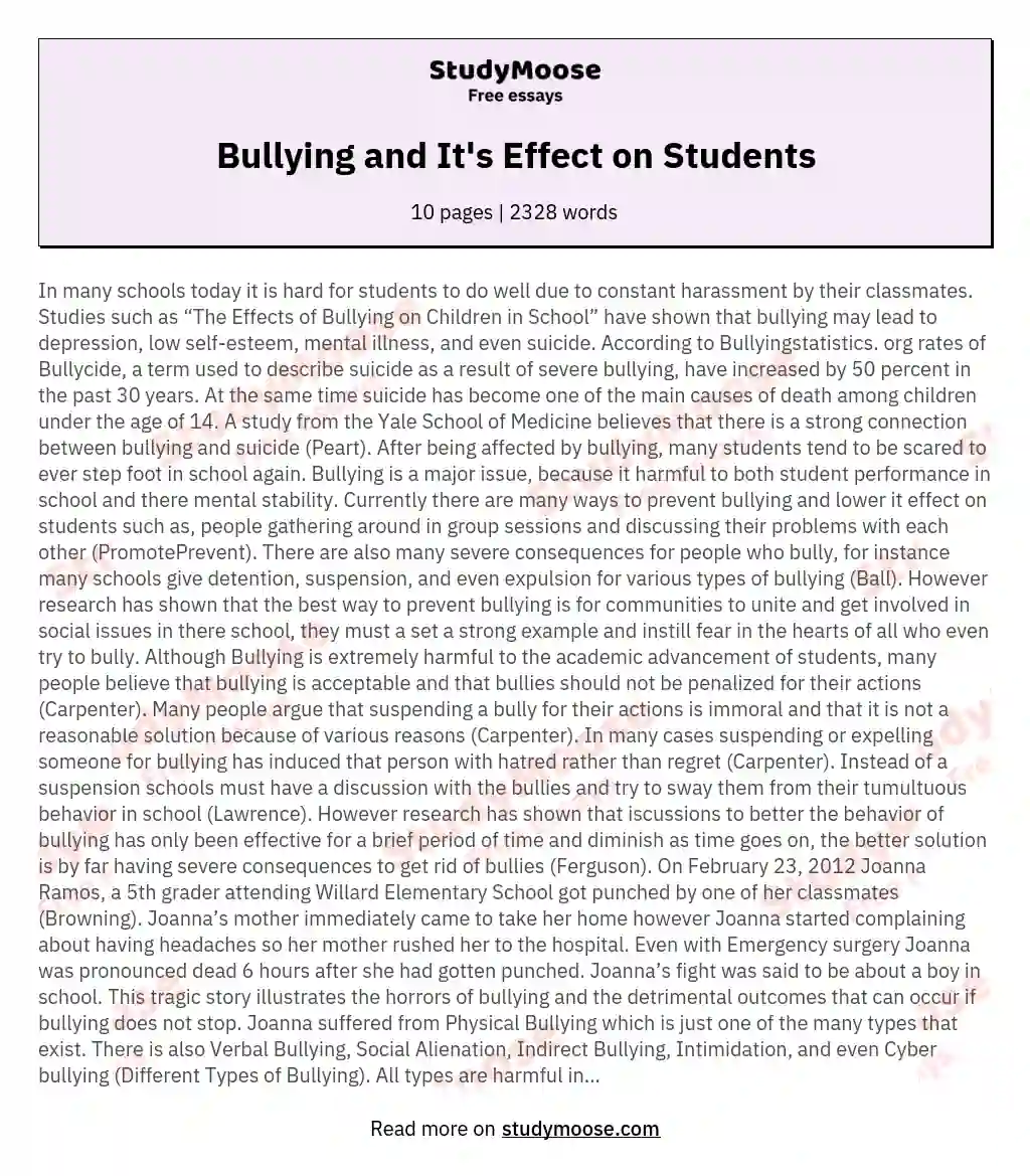 compare and contrast essay about bullying