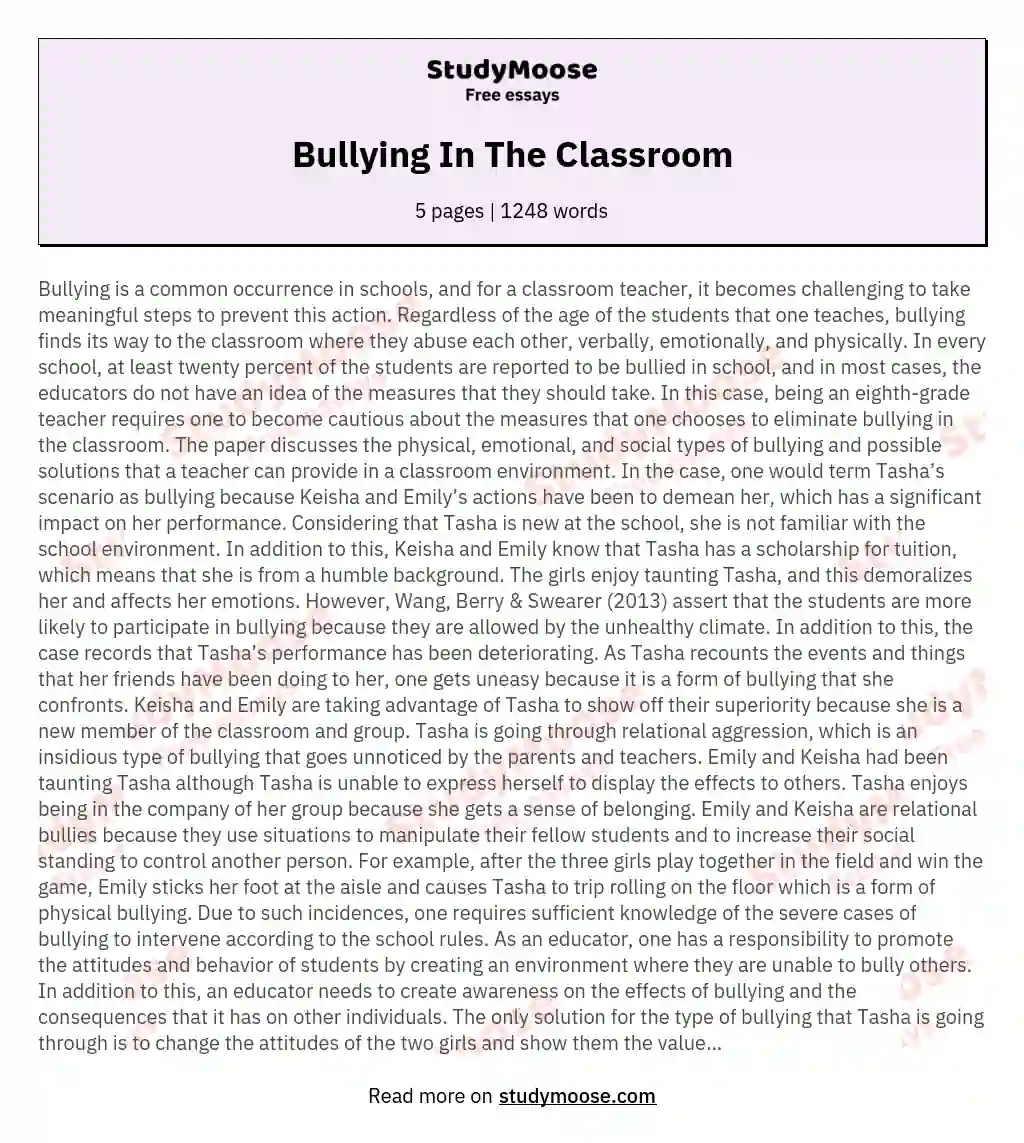 Bullying In The Classroom essay